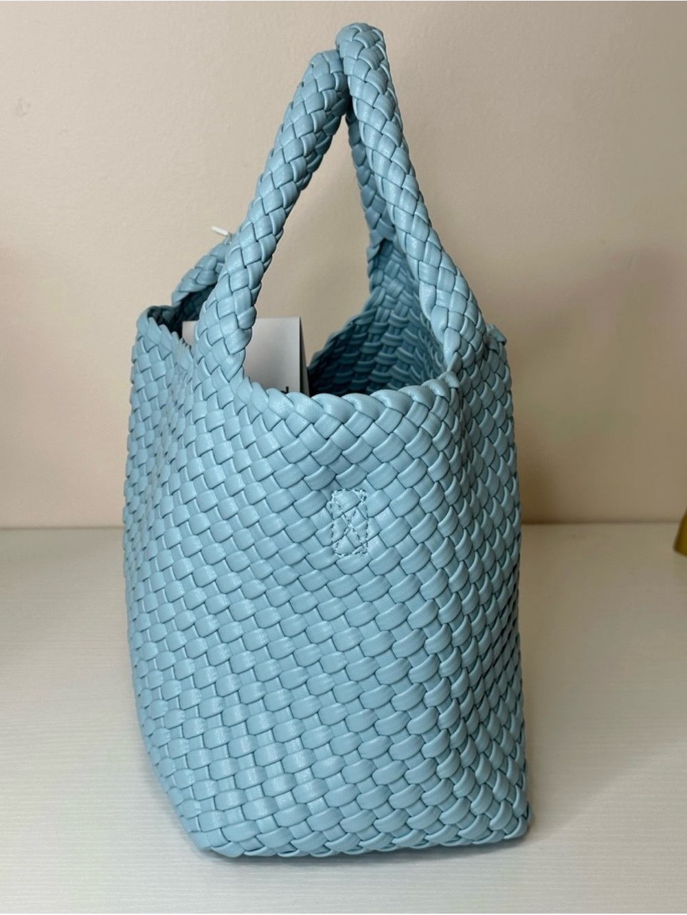 Ah-Dorned New York Woven Tote Bag Sky Blue NWT Removable Crossbody Strap - Picture 3 of 5